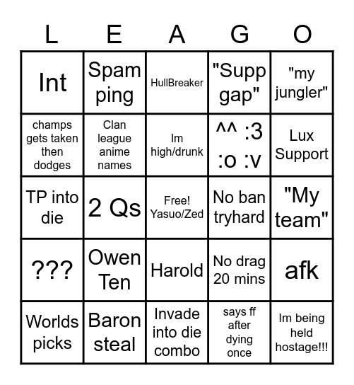 Lingo Lango Bingo Card