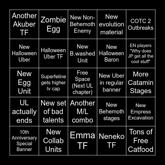 Next update Bingo Card