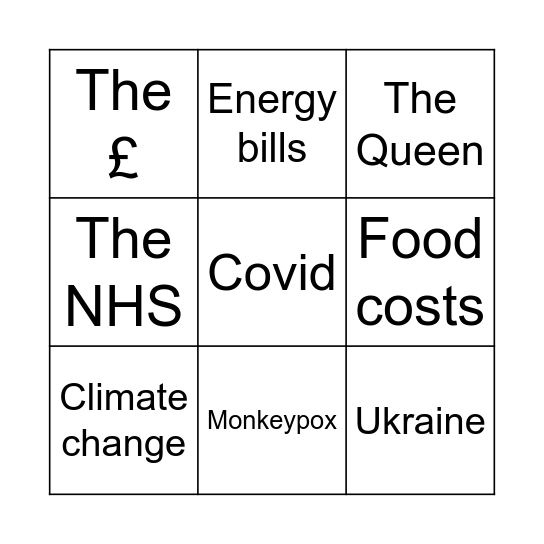 London Marathon Bingo Card