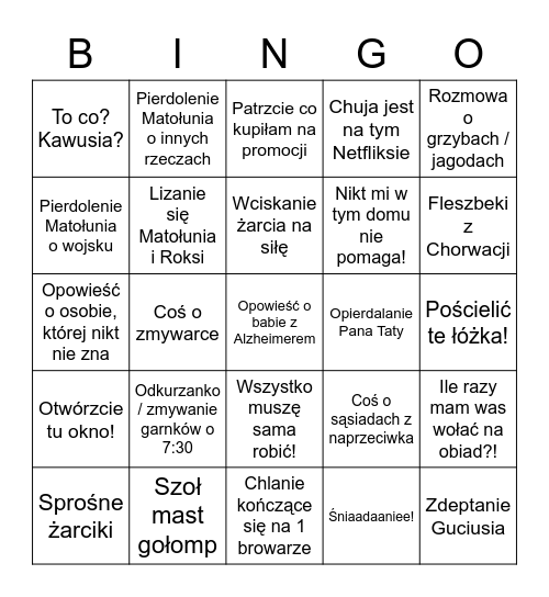 Jaszczomp Bingo Card