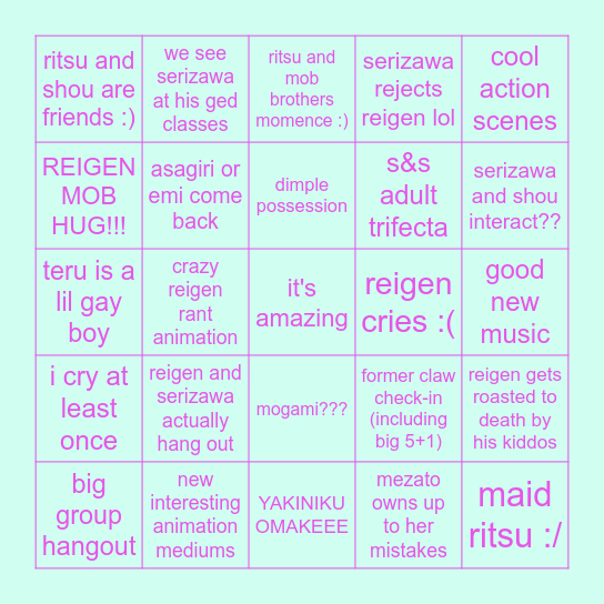 mob psycho 100 iii wishlist Bingo Card