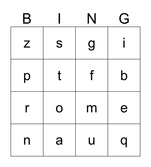 Alphabet Bingo Card