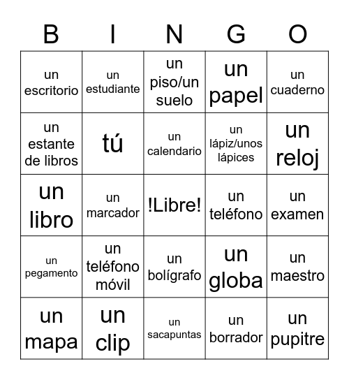 ¿Qué hay in la clase?  m Bingo Card