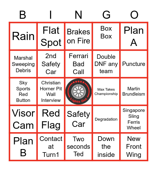 2022 Singapore Grand Prix Bingo Card