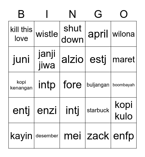 Zack's Bingo Card