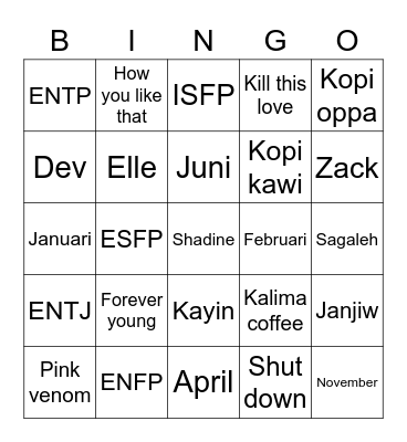 BIBI yooow Bingo Card