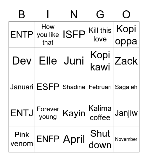 BIBI yooow Bingo Card