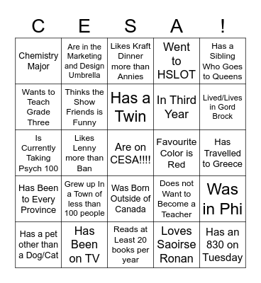CESA Bingo Card