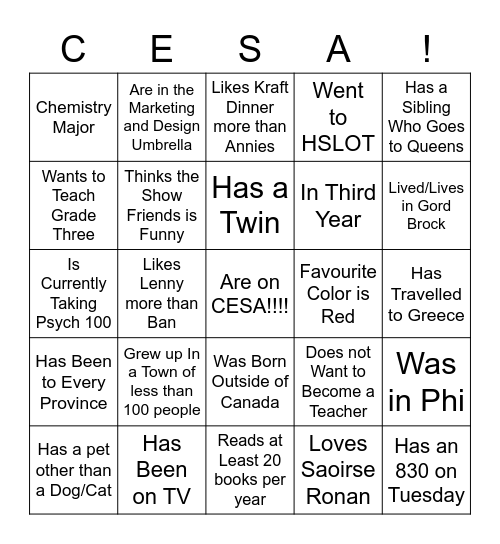 CESA Bingo Card