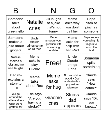 Ouellette Thanksgiving 2022 Bingo Card