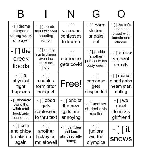 Untitled Bingo Card