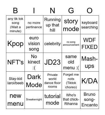 Just Damce 2023 Bingo Card
