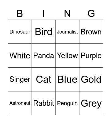 Kleuren, Beroepen, Dieren Bingo Card
