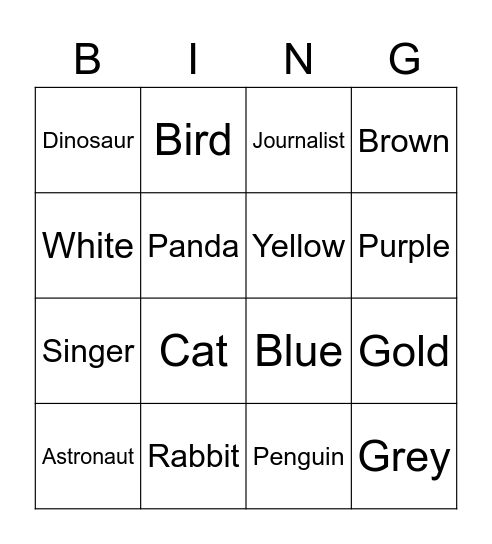 Kleuren, Beroepen, Dieren Bingo Card