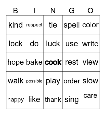 Affixes Bingo Card