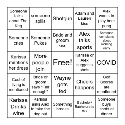 Bridal Bingo Card