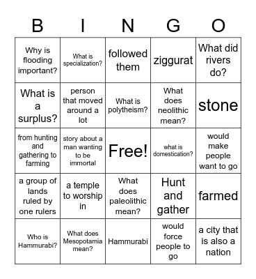 Mesopotamia Bingo Card