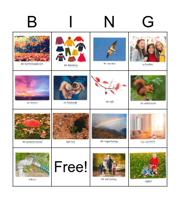 Schatkist thema herfst Bingo Card