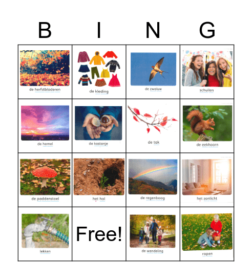 Schatkist thema herfst Bingo Card