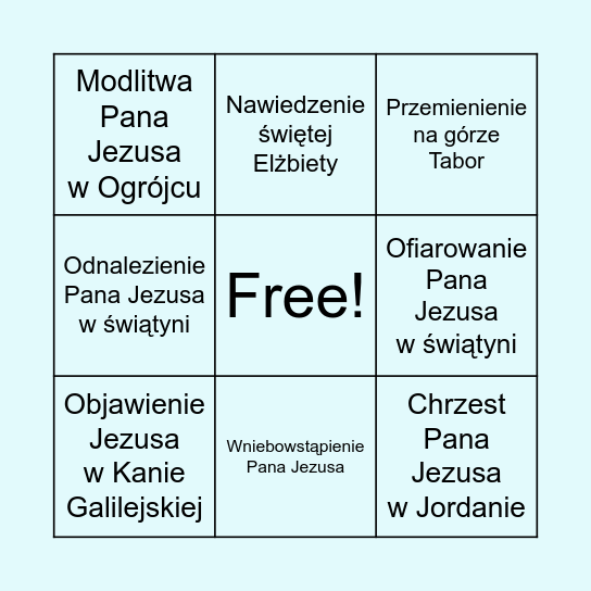 Tajemnice różańca świętego Bingo Card