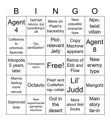 Splatoon 3 DLC Bingo Card