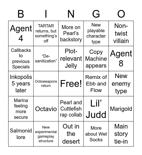 Splatoon 3 DLC Bingo Card