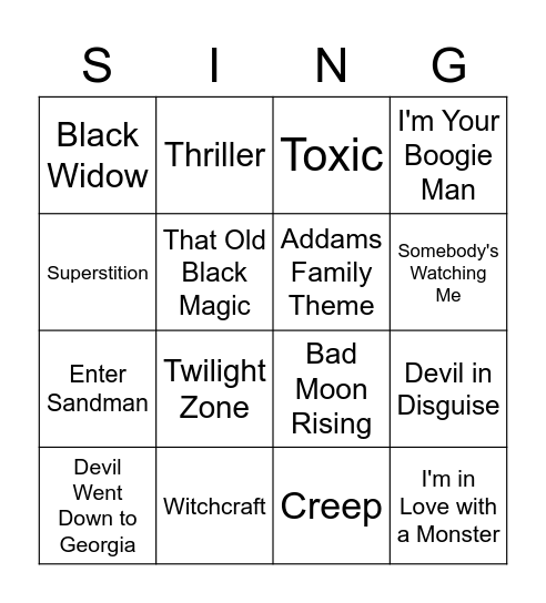 Halloween Party Music Bingo Card