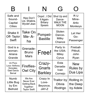 NHS Music Bingo Card