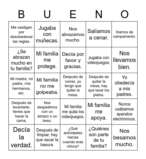 Spanish 2 U2Q3 Bingo Card