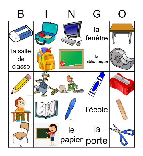 Les objets de l'école Bingo Card