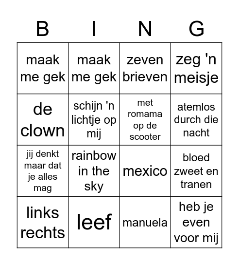 muziek  Bingo Card