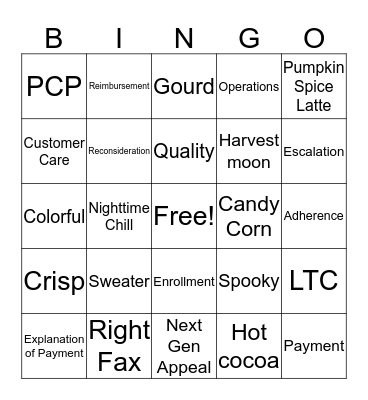 Fall Bingo Card