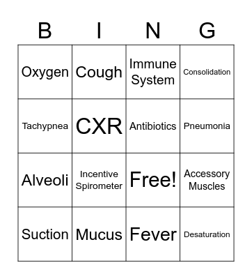 Bacterial Pneumonia Bingo Card