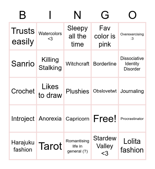 Misa ♡ Bingo Card