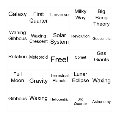 ASTRONOMY BINGO Card