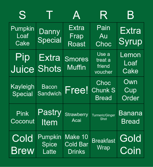 Starbucks Weekend Bingo Card