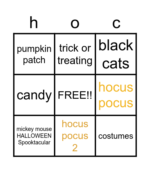 halloween/fall  bingo Card