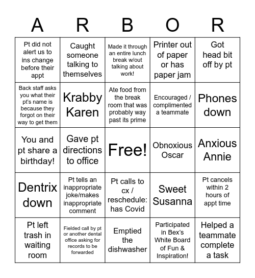 ADG Bingo: Reception Bingo Card