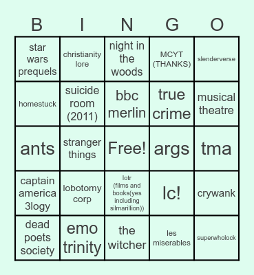 interest wormhole of present and past Bingo Card