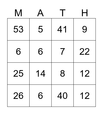 TArget Time Division Math Bingo Card