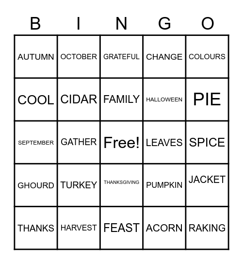 FALL BINGO Card