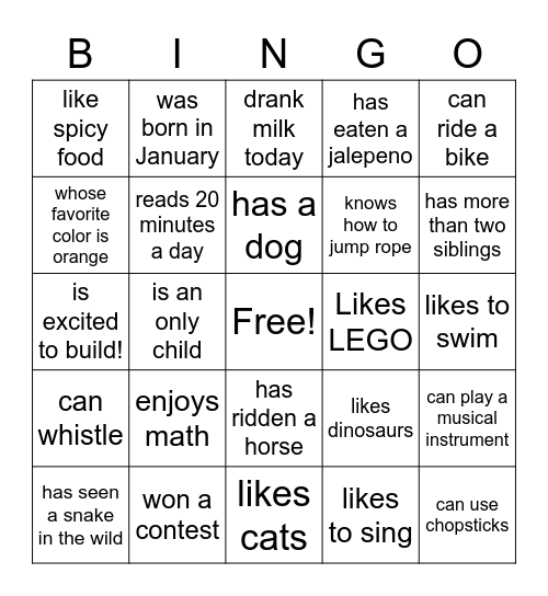 Find Someone who Bingo Card