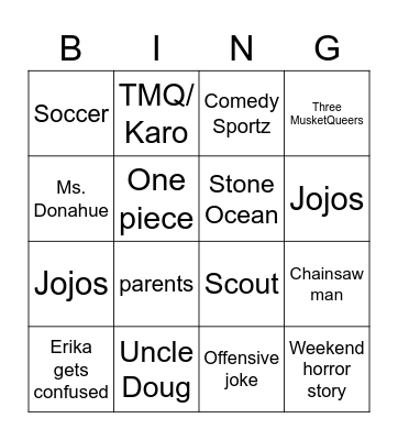 Lunch Bingo Card