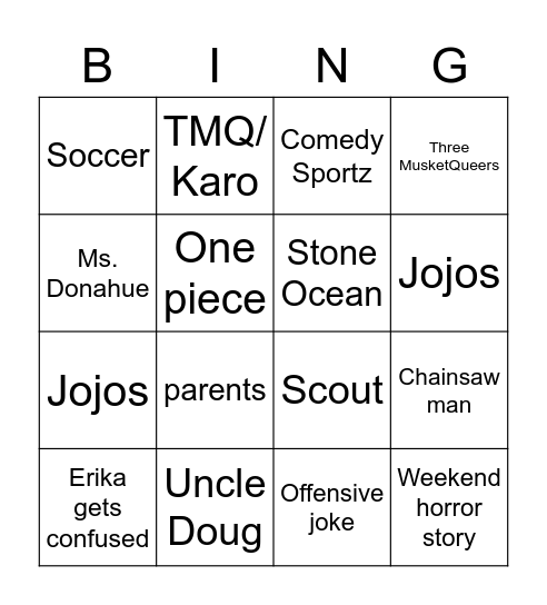 Lunch Bingo Card