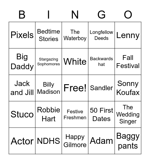 Spirit Week Bingo Card