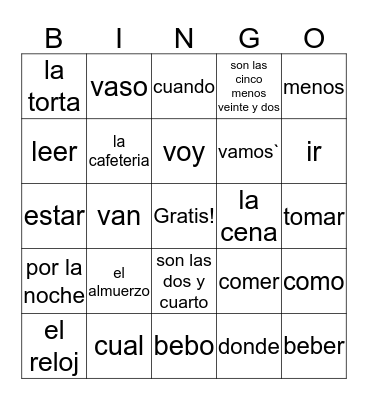 Unidad 2 Etapa 2 BB level 1 Bingo Card