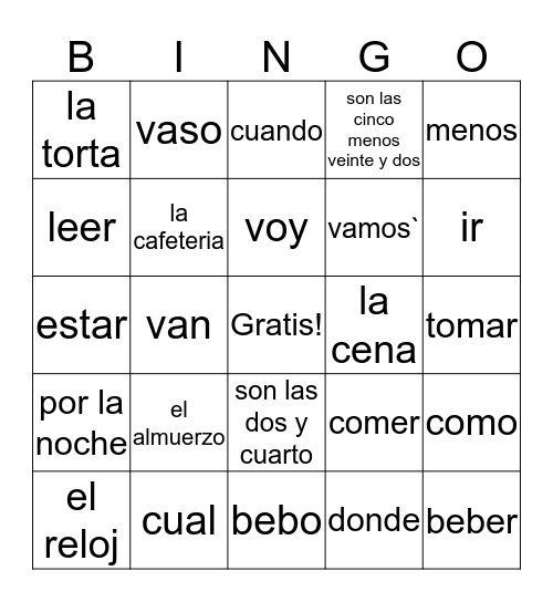 Unidad 2 Etapa 2 BB level 1 Bingo Card