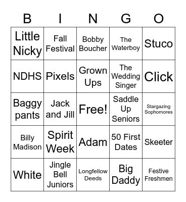 Spirit Week Bingo Card