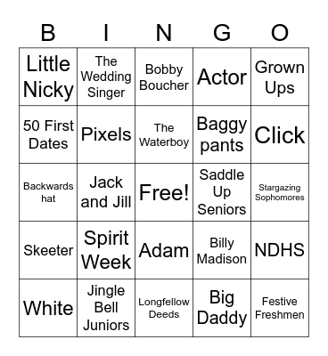 Spirit Week Bingo Card
