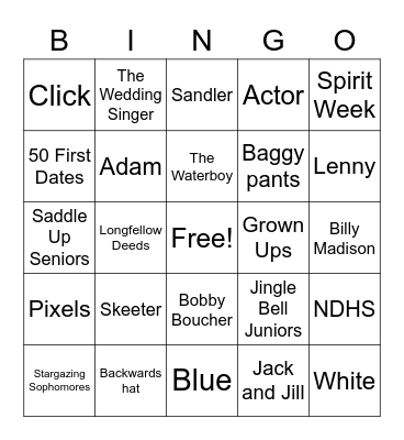 Spirit Week Bingo Card